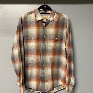 Tommy Bahama Shirt Men’s Medium Tan Long Sleeve Button Up Plaid Ranch Western